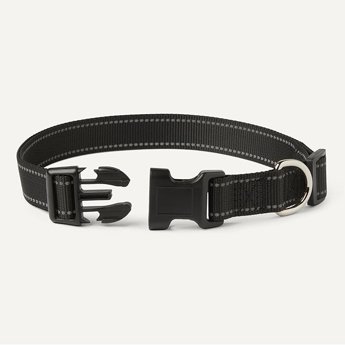 Amazon Basics Reflective Polyester Dog Collar, Adjustable Length 21"-37", 1.4" W, Quick-Release Buckle for Easy On/Off, Extra Large, Black