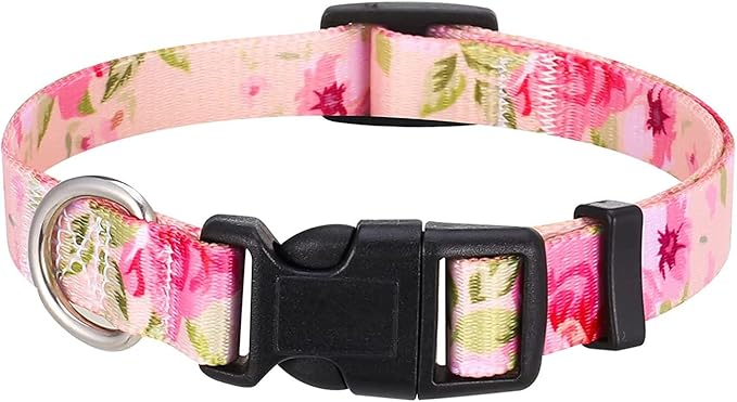 Mihqy Dog Collar with Bohemia Floral Tribal Geometric Patterns - Soft Ethnic Style Collar Adjustable for Small Medium Large Dogs (Pink Rose, S)