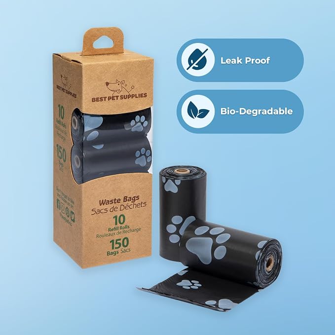 Best Pet Supplies Dog Poop Bags for Waste Refuse Cleanup, Doggy Roll Replacements for Outdoor Puppy Walking and Travel, Leak Proof and Tear Resistant, Thick Plastic - Black, 150 Bags