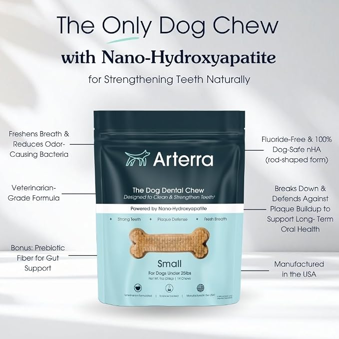 Arterra Pet Science Dog Dental Chews with Nano-Hydroxyapatite Next-Generation Daily Chews for Stronger Teeth, Fresh Breath (Small Dog, 14 Count (Pack of 1))