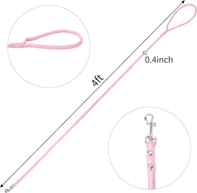 Pink Soft Leather Dog Leash for Small,Medium Dog Walking, Comfortable Leather Handle, 4 ft Pink