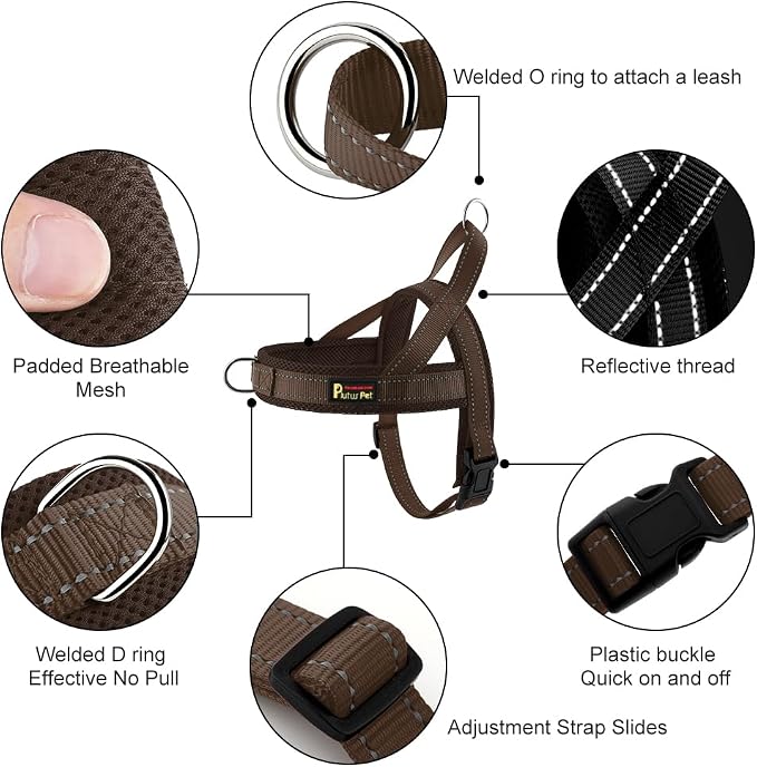 Plutus Pet No Pull Dog Harness with Breathable Mesh Padded, Adjustable Reflective Escape Proof Dog Harness, Quick Fit Dog Vest Harness for Small Medium Large Dogs(M, Chocolate)