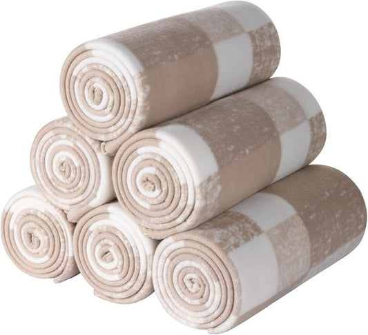 CAI TENG Fleece Throw Blankets Lightweight Warm Soft Cozy Kids Blanket Pet-Friendly Bulk Fleece Blanket Solid for Home, Bed, Sofa, Dorm, Office, Gifts, Outdoor Plaid Beige 6 Pack 50 x 60 inch