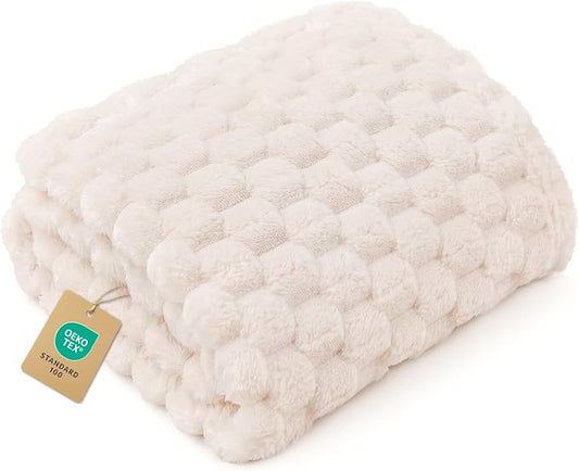 Luciphia Soft 300GSM Fleece Pet Blanket for Small Medium Large Dogs Washable 3D Textured Flannel Cat Puppy Decorative Furniture Protector Throw Durable White, L(41''x31'')