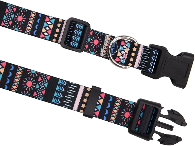Mihqy Dog Collar with Bohemia Floral Tribal Geometric Patterns - Soft Ethnic Style Collar Adjustable for Small Medium Large Dogs(Black Bohemia,M)
