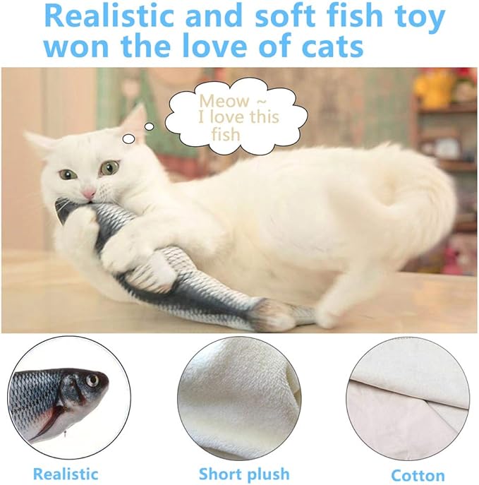 Tocirelo Cat Toys Flopping Fish with Catnip, Moving Cat Toy Interactive for Indoor Cats, Kitten Kicker Floppy Dog Toy, 11" Electric Realistic Plush Wiggle Fish for Kitty Exercise