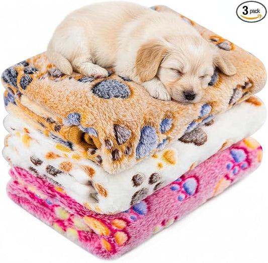 LeapSheep Pet Blankets for Dogs Cats - 3Pack Heart Pattern Super Soft Fluffy Dog Blankets for Small Medium Large Doggy Kitten (Paws, Medium)