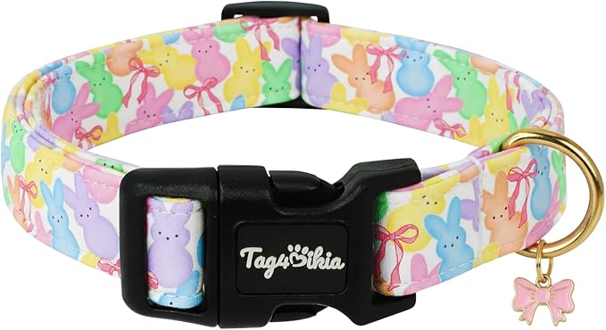 Easter Dog Collar with Cute Bunny & Bow Patterns, Extra Small Dog Collar with Exquisite Pendant, Durable Adjustable Collars for Easter Gifts & Daily Use-XS