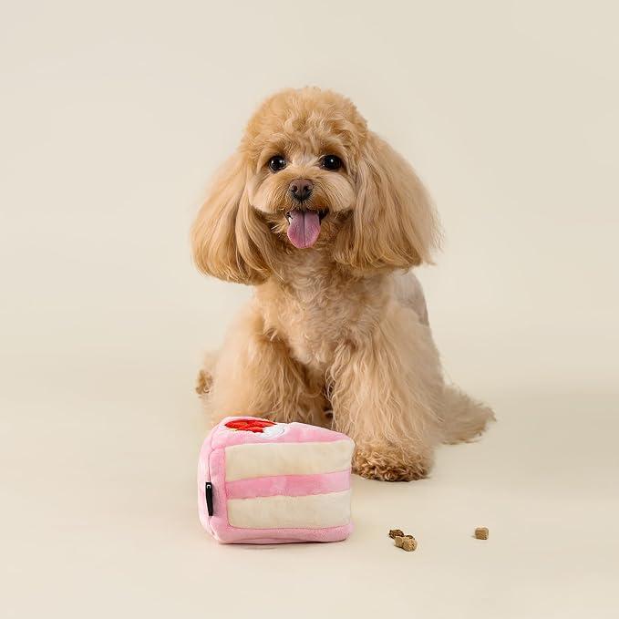 CHEWFFON Dog Birthday Toy - Interactive Strawberry Cake Snuffle Puzzle for Enrichment, Squeaky Crinkle Puppy Toy for Boredom & Mental Stimulation, Indoor Brain Game for Small Medium Dogs