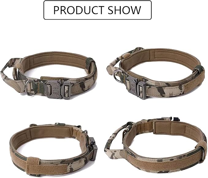 Tactical Dog Collar and Leash Set Adjustable Military Nylon Dog Collar with Control Handle and Heavy Duty Metal Buckle for Large Dogs（Camo L