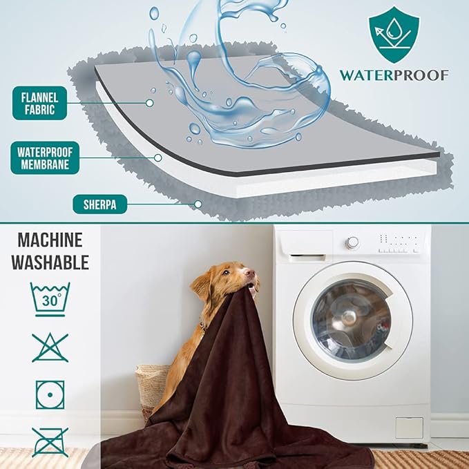 PETAMI Sherpa Fleece Waterproof CAT and Dog Blanket, Brown, Small