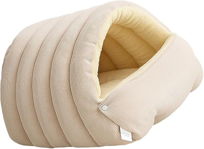 Plush Pet Cave Bed with Removable Cushion, Cozy Washable Hideaway for Small to Medium Dogs and Cats, XL Size in Light Beige