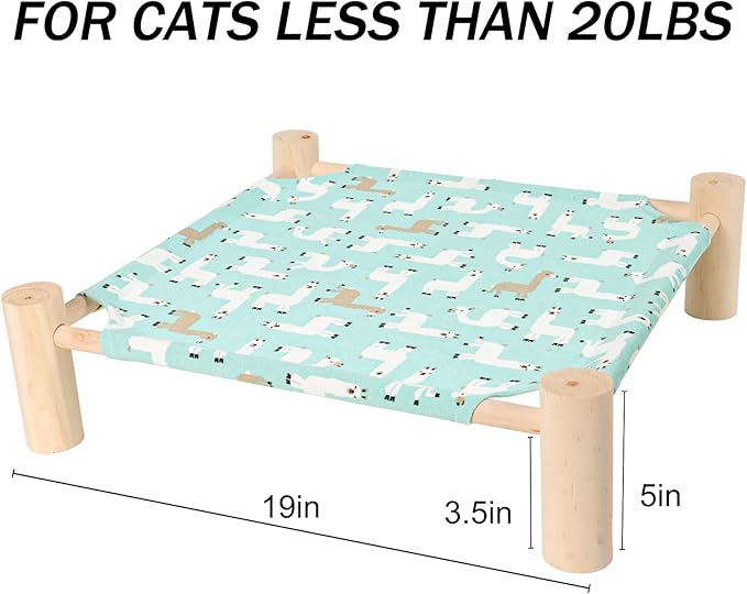 Patas Lague Cat and Dog Hammock Bed for Small Dogs, Brethable Wooden Cat Pet Rabbit Elevated Cooling Outdoor Bed Cots Furniture for Summer Alpaca