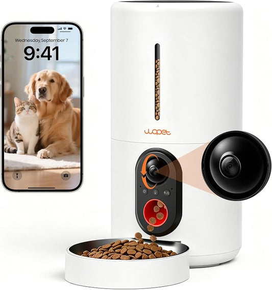 WOPET Automatic Dog Feeder with Camera,1080P HD Video with Night Vision, 5GHz/2.4GHz Dog Food Dispenser with App Control, 4GB SD Card, 2-Way Audio for Cats & Dogs