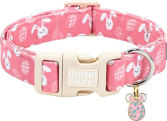 Lionheart glory Easter Day Dog Collar - Dog Collars Soft Adjustable Buckle Cute Easter Rabbits Pattern Pink Male Female Spring Bunnies Pet Collars for X-Small Dogs Puppy