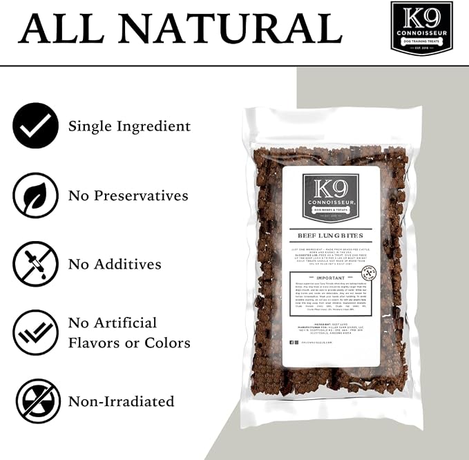 K9 Connoisseur Beef Lung Dog Training Treats All Natural & Lean, USA Made Single Ingredient, Bulk Dogs Treat, Grain Free, for All Breeds & Sizes - 8 oz