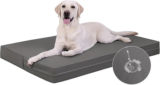 Vonabem Outdoor Waterproof Dog Bed Washable, Large Crate Pad 35 inch, Wipeable Leather Pet Beds with Removable Cover Reversible, Orthopedic Foam Anti-Slip Kennel Pads 35"x22" Grey