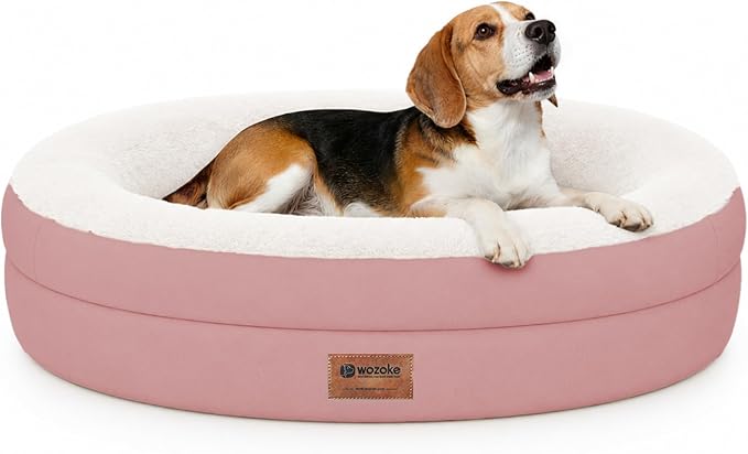 Orthopedic Dog Bed for Medium Dogs, Waterproof Dog Bed with Removable Bolsters, Egg Crate Foam Pet Couch for Medium Size Dog with Machine Washable Cover & Non-Slip Bottom, Pink