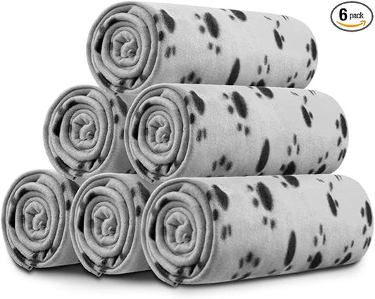 Comsmart Dog Blankets for Small Dogs, 6 Pack Puppy Blanket Cute Paw Print Pet Blanket for Dog, Puppy, Cat, Kitten, 39x31 inches, Grey