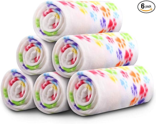 Comsmart Dog Blankets for Small Dogs, 6 Pack Puppy Blanket Cute Paw Print Pet Blanket for Dog, Puppy, Cat, Kitten, 24x28 inches, White