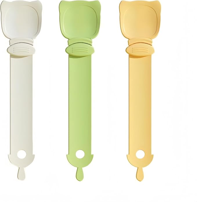 Multifunctional Cat Strip Squeeze Spoon - Cute Cat Head Feeder, 3 Color Strip, Wet Food Dispenser & Treat Spoon (Pet Supplies) (Beige+Green+Orange)