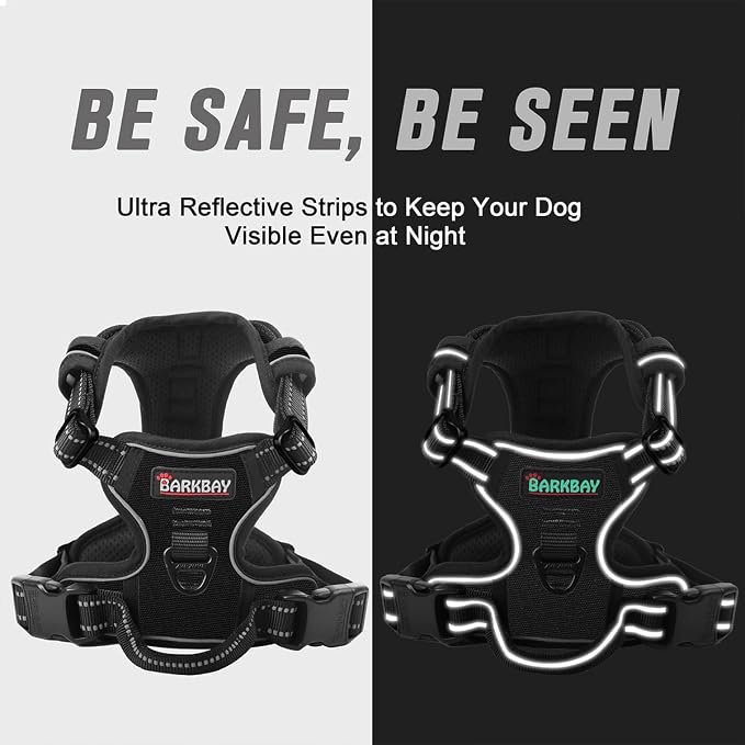 BARKBAY No Pull Dog Harness Front Clip Heavy Duty Reflective Easy Control Handle for Large Dog Walking(Black,XS)