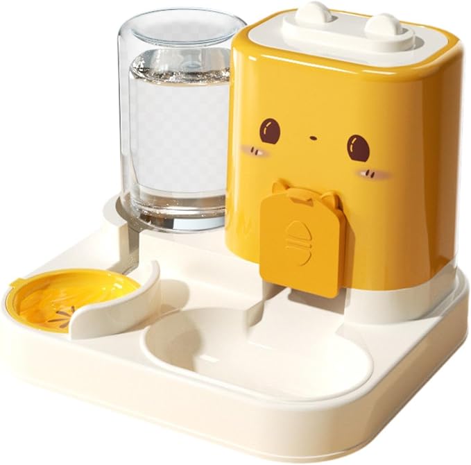 Baoblaze 2 in 1 Automatic Pet Feeder Removable Drinking Household Supplies Water Dispenser Pet Feeding Bowl for Small Dogs Kitten Puppy Bunny Animals, Yellow