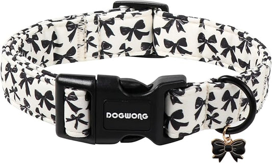 DOGWONG Cute Dog Collar, Black Bow Pattern Dog Collar, Girl Female Dog Collars with Strong Plastic Buckle for Large Dogs,XL