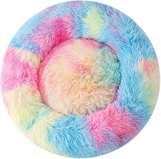 Rainbow Cat Bed for Indoor Cats,Ultra-Soft Plush Calming Kitten Cave Dog Bed,Cama para Gatos Cat Cave Up to 11LB,Soft Washable Anti-Slip Pet Sleeping Bag,17inch