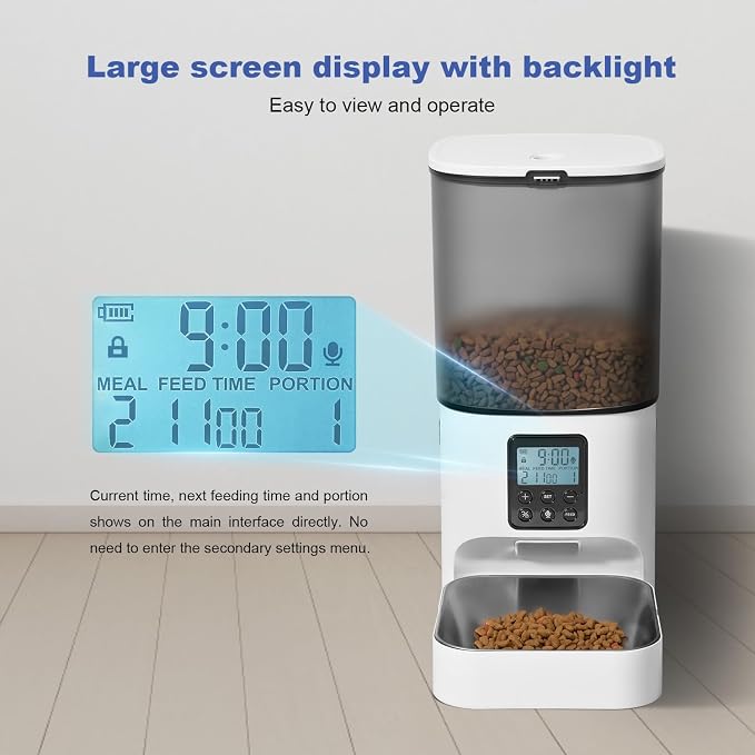 ANDOLL HOME Automatic Cat Feeder, 6L Cat Food Dispenser with 10s Voice Recorder, Pet Feeder up to 8 Meals per Day, Timed Feeder with Dry Food Sealed Ring (Jade White)