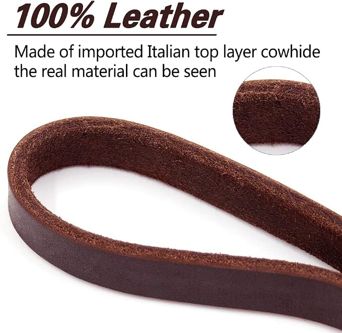 Heavy Duty Genuine Leather Dog Leash 6ft x 5/8 inch, Braided Leather Training Leash, Soft Durable Dog Lead for Large Medium Small Dogs Walking Hiking Training
