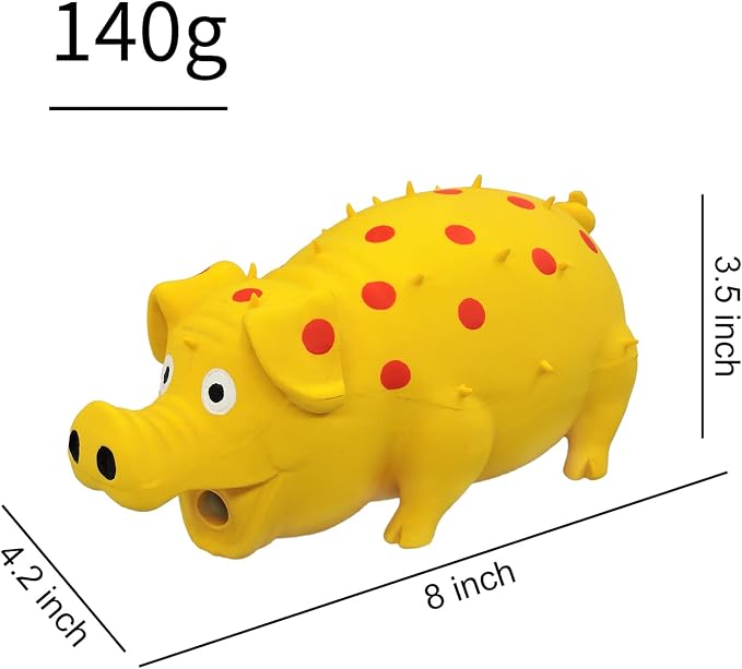Andiker Dog Squeaky Toy, Dots Latex Dogs Chew Toys with a Oinks Sound Squeaker Grunting Pig Dog Toy Durable Self Play 8" Dogs Squeeze Toy for Dental Biting Chasing to Kill Boring Time (Yellow)