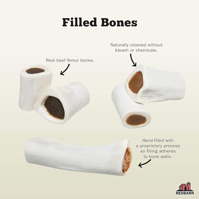 Redbarn Pet Products Large Filled Bones, BBQ Flavor - Long Lasting Stuffed Femur Chew Treat Made in USA - 15 Count