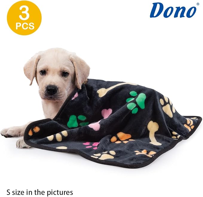 Dono 1 Pack 3 Dog Blankets, Soft Fluffy Fleece Pet Blanket Warm Sleep Mat Paw Print Design Puppy Kitten Throw Blankets Doggy Blanket for Dogs