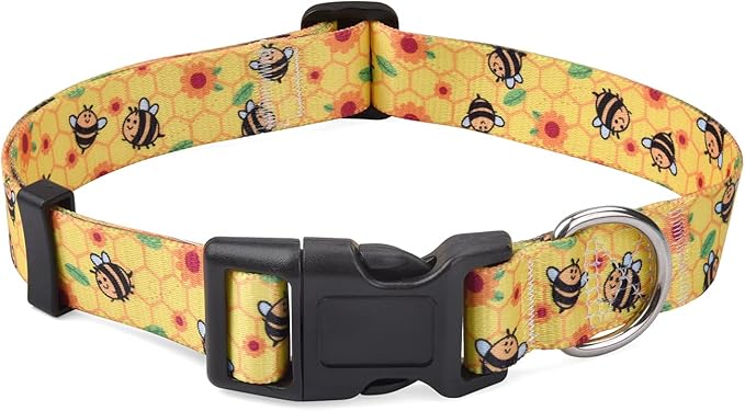 Mihqy Dog Collar with Bohemia Floral Tribal Geometric Patterns - Soft Ethnic Style Collar Adjustable for Small Medium Large Dogs(Bee,XS)