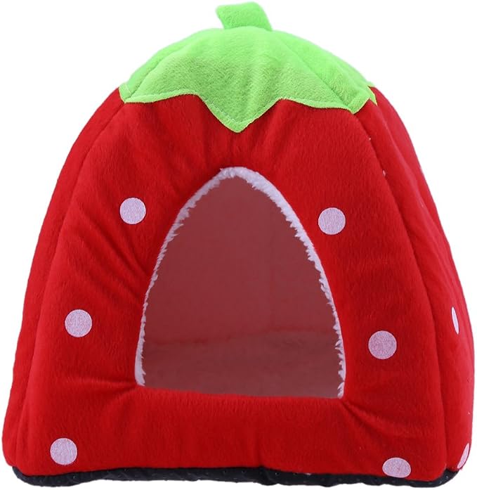 Strawberry Plush Pets House Washable Pets Cave Sofa Half-Closed Fluffy Dogs Room Soft Puppy House for Winter Indoor