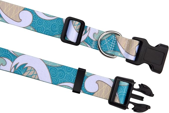 Mihqy Dog Collar with Bohemia Floral Tribal Geometric Patterns - Soft Ethnic Style Collar Adjustable for Small Medium Large Dogs(Sea Wave,S)