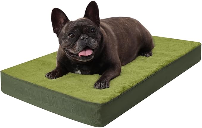 KSIIA Orthopedic Dog Bed Crate Waterproof Pet Mats for Small Dogs Deluxe Plush Washable Pet Bed with Egg Crate Foam & Removable Cover, 23 x 17 Inch, Green