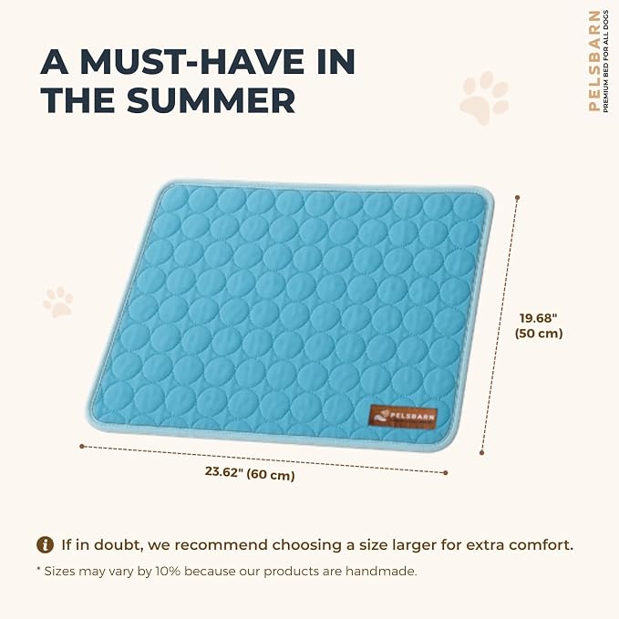Pelsbarn Dog Cooling Mat- Ice Silk Summer Comfort, Self Cooling, Non-Slip Dog Pad, Durable & Washable, Mat for Small Dogs 18 x 21, Support Shelter Dogs with Every Purchase (Blue)