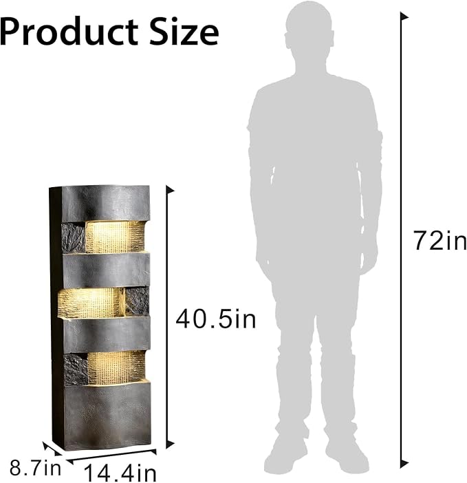 Sunlinua 40.5" H Modern Outdoor Water Fountain with LED Lights – Tall Garden Waterfall Fountain for Patio, Yard, Landscape or Indoor Decor, 4 Tiers Floor Standing Waterfall Outdoor Fountains