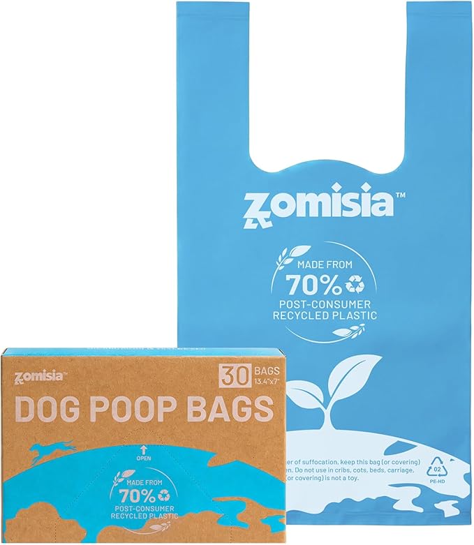 ZOMISIA Handle Tie Poop Bags - Black-Lined Lavender Dog Waste Bags, Extra Thick 100% Leakproof, 70% Recycled GRS Certified, 30 count