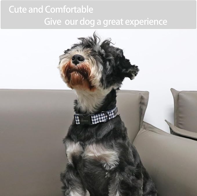 ARING PET Dog Collar, Cute Adjustable Comfortable Cotton Navy White Plaid Pet Collars for Small Medium Large Male Female Boy Girl Dogs-Small