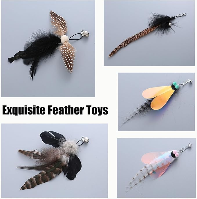 Yauende Cat Feather Toys, Indoor Cat Interactive Toys, 2 PCS Flexible Wire and 5 PCS Cat Feather Toys, for Bored Indoor Cats, Indoor Cat Chase Toys