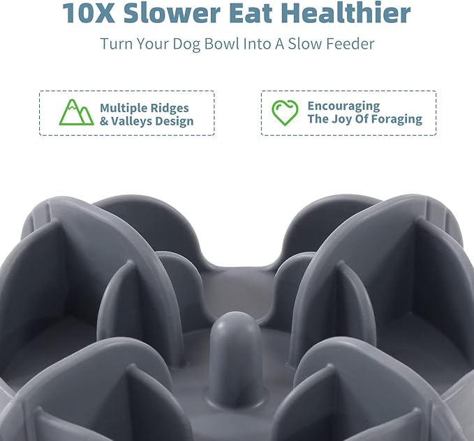 Jaoul Slow Feeder Dog Bowls Insert for Large Breed, 7 Inch Cuttable Slow Feeder Insert with 32 Octopus Suction Cups for Medium Large Size Dog Food Bowl (X-Large, Grey)
