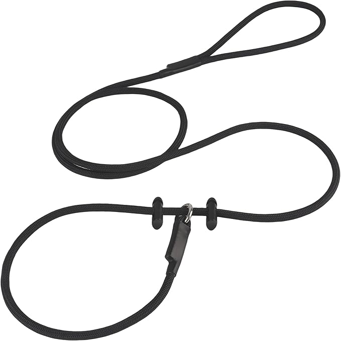 Slip Lead Dog Leash – Strong Nylon Training Rope with Spring-Loaded Adjustable Stopper – 5/16" x 4/5/6ft -No Pull Heavy Duty Leash for Small Medium Large Dogs (Black, 6 FT with 2 stoppers)