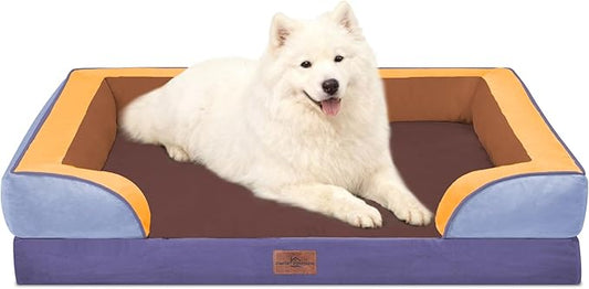 Comfort Expression Orthopedic Dog Bed for Large Dogs 36x27 Inch, Waterproof Egg Crate Foam Large Pet Bed with Bolsters, Dog Couch with Washable Cover & Non-Slip Bottom, Honey Lavender