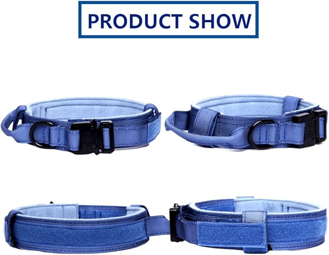 Tactical Dog Collar Adjustable Military Nylon Dog Collar with Control Handle and Heavy Duty Metal Buckle for Medium and Large Dogs (Dark Blue,L)