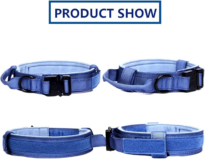 Tactical Dog Collar and Leash Set Adjustable Military Nylon Dog Collar with Control Handle and Heavy Duty Metal Buckle for Large Dogs（Dark Blue XL