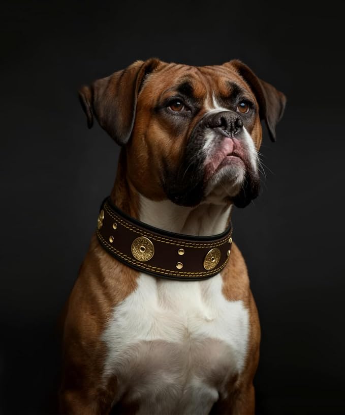 Genuine Leather Dog Collar for Large Dogs,2 in Wide Heavy Duty,BN-GD-S | Handmade,Stainless Steel Pin Buckle,Soft Padded,Alloy Studded,Luxury Eye-catching Design,Medium Large Giant Breeds,15-19 in