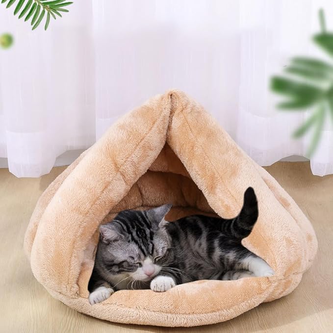 Pet Tent Cave Bed for Small-Medium Dogs & Cats – Thick Fleece Warm Burrow House with Removable Hood | Cozy Igloo Nest for Puppies & Kittens – Soft Cuddler Sleeping Bag(Gray)